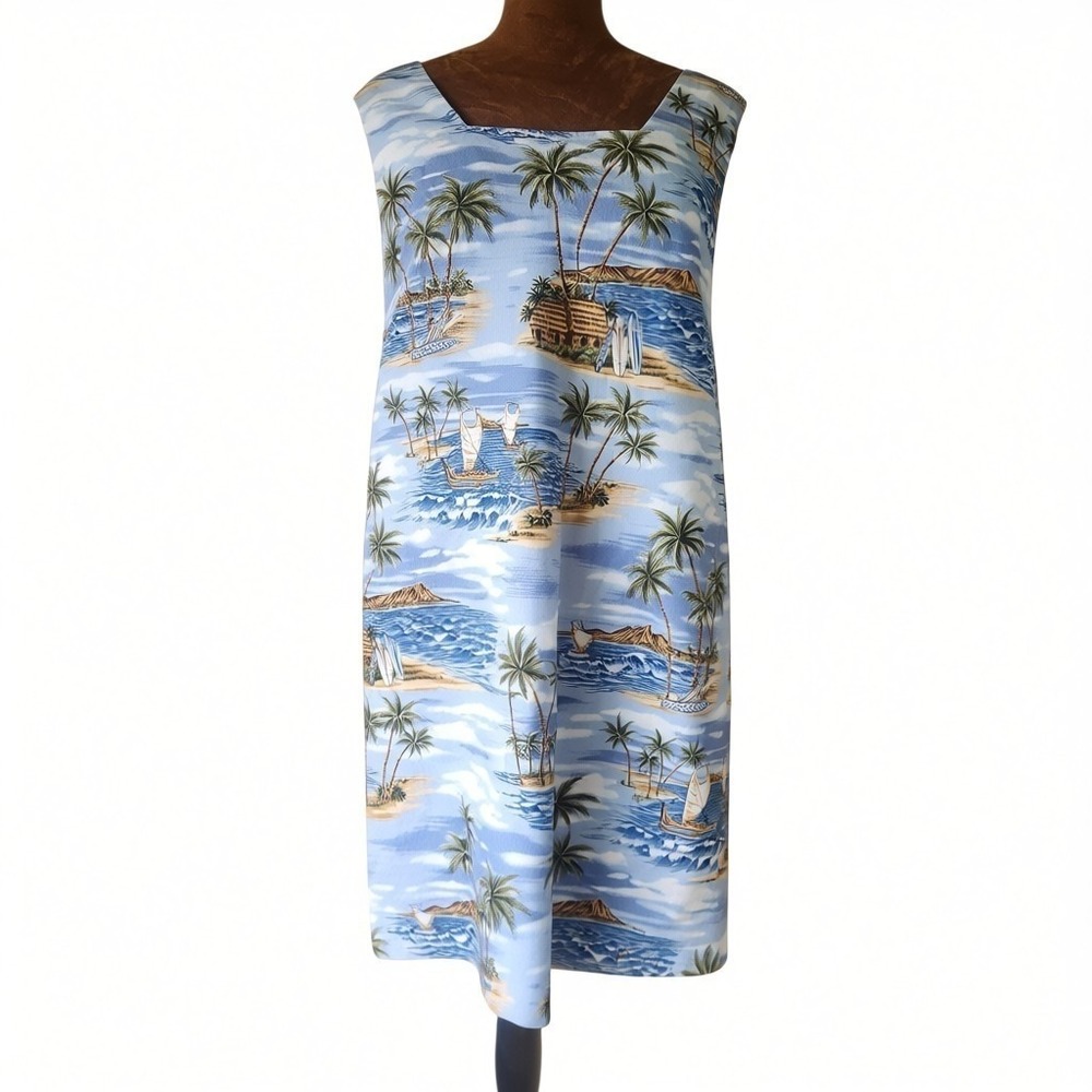 VTG Shannon Marie Dress Blue Hawaiian Beach Tropical Hawaii USA Size 1X Cotton